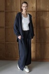 Lacivert Yüksek Bel Çift Cepli Palazzo Dokuma Pantolon BCRU-261309