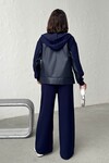 Lacivert Yumuşak Dokulu Garnili Kapüşonlu Sweatshirt Ve Pantolon Alt Üst Takım BCHN-25261023