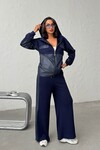 Lacivert Yumuşak Dokulu Garnili Kapüşonlu Sweatshirt Ve Pantolon Alt Üst Takım BCHN-25261023