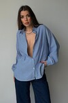 Mavi Çizgili Oversize Gömlek BCRU-261308
