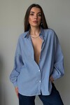 Mavi Çizgili Oversize Gömlek BCRU-261308