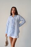 Mavi Düğme Detaylı Bağlamalı Müslin Gömlek BCRU-261295