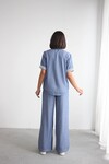 Mavi File Detaylı Tensel Kot Kumaş Gömlek Ve Pantolon Alt Üst Takım BCHN-2626109