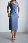 Mavi Tensel Kumaş Yelekli Model Elbise BCHN-2526108