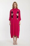 Fuşya Payet İşlemeli Uzun Boy Dokuma Gömlek Elbise