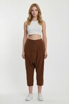 Maxi Boy Kahverengi Çift Cepli Düğme Detaylı Düşük Ağ Şalvar Pantolon BCVL-245326