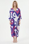 Mor Baskılı Maxi Boy Dokuma Viscon Elbise