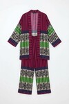 Mürdüm Baskılı Kimono Ve Pantolon Dokuma Viscon Alt Üst Takım
