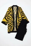 Sarı Baskılı Kimono Ve Pantolon Dokuma Viscon Alt Üst Takım