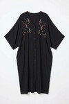 Siyah Nakış İşlemeli Maxi Boy Dokuma Viscon Elbise