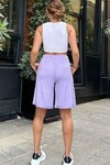 Mor Duble Paça Yumuşak Dokulu Cepli Şort