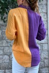 Mor Müslin Color Block Salaş Gömlek