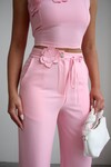 Pembe Aksesuar Detaylı Bluz Ve Pantolon Dokuma Alt Üst Takım BCHN-2526127