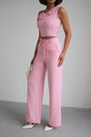 Pembe Aksesuar Detaylı Bluz Ve Pantolon Dokuma Alt Üst Takım BCHN-2526127