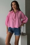 Pembe Kısa Kol Müslin Kumaş Premium Gömlek BCRU-261292