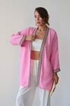 Pembe Nakış Detaylı Keten Kimono BCRU-261303