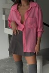 Pembe Tek Cepli Uzun Kol Oversize Gömlek BCRU-261293
