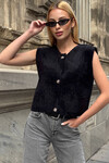 Siyah Çift Cepli Gold Düğmeli Yumoş Yelek Bluz BCHZCK-251262