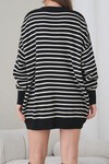 Siyah Çizgili Bisiklet Yaka Çizgili Triko Mini Elbise BCHPK-251240