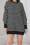 Siyah Çizgili Bisiklet Yaka Çizgili Triko Mini Elbise BCHPK-251240