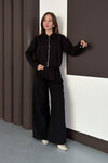 Siyah Fermuarlı Ceket Ve Pileli Pantolon Dokuma Alt Üst Takım BCHN-254003