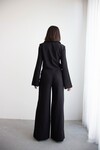 Siyah Geniş Kol Düğme Detaylı Yakalı Bluz Ve Palazzo Pantolon Alt Üst Takım BCHN-2626136