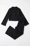 Siyah Geniş Kol Düğme Detaylı Yakalı Bluz Ve Palazzo Pantolon Alt Üst Takım BCHN-2626136