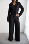 Siyah Geniş Kol Düğme Detaylı Yakalı Bluz Ve Palazzo Pantolon Alt Üst Takım BCHN-2626136