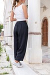 Siyah Müslin Beli Lastikli Cepli Salaş Pantolon