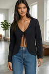 Siyah V Yaka Bağlamalı Bluz BCHPK-251243