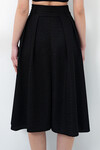 Siyah Yüksek Bel Geniş Kemerli Gizli Fermuarlı Midi Boy Dokulu Etek BCHNT-251236