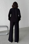 Siyah Yumuşak Dokulu Biyeli Palazzo Pantolon Ve Fermuarlı Sweatshirt Takım BCHN-25261024
