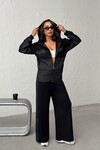 Siyah Yumuşak Dokulu Garnili Kapüşonlu Sweatshirt Ve Pantolon Alt Üst Takım BCHN-25261023