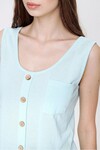 Su Yeşili Askılı Düğmeli İnce Örme Triko Bluz