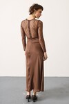 Tarçın Kahve Dantel Detaylı Fermuarlı Saten Maxi Boy Elbise BCRY-261278