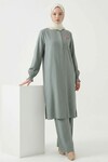 Çağla Yeşil Nakış Detaylı Tensel Tesettür Alt Üst Takım
