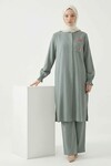 Çağla Yeşil Nakış Detaylı Tensel Tesettür Alt Üst Takım