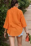 Turuncu Keten Görünümlü Tek Cep Truvakar Kol Salaş Gömlek