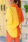 Turuncu Müslin Color Block Salaş Gömlek
