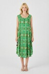 Yeşil Asimetrik Kesim U Yaka Desenli Elbise