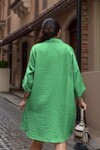 Yeşil Keten Görünümlü Truvakar Kol Salaş Gömlek Elbise
