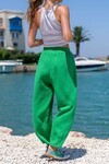 Yeşil Müslin Beli Lastikli Cepli Salaş Pantolon