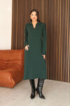 Zümrüt Yeşili Polo Yaka Midi Boy Triko Elbise BCES-253018